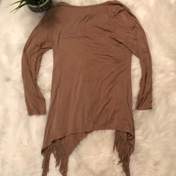 Zac & Rachel long sleeve tan fringe top size M - Picture 5 of 6